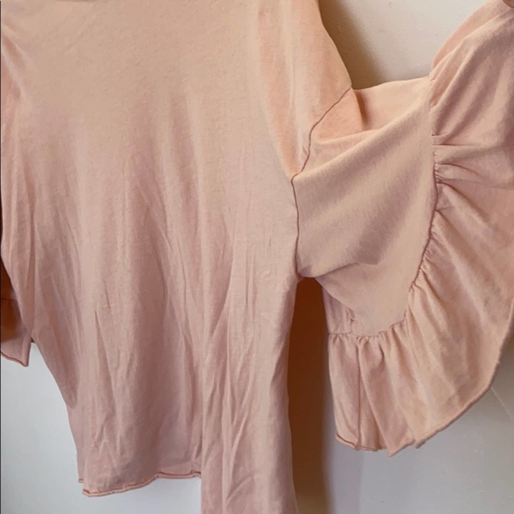 Zara Trafaluc blush Pink Ruffle Sleeve Shirt MED - Picture 9 of 10